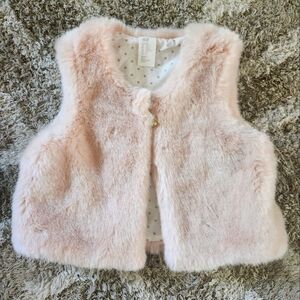 H&M Light Pink Faux Fur Kids Vest Size- 2-3Y